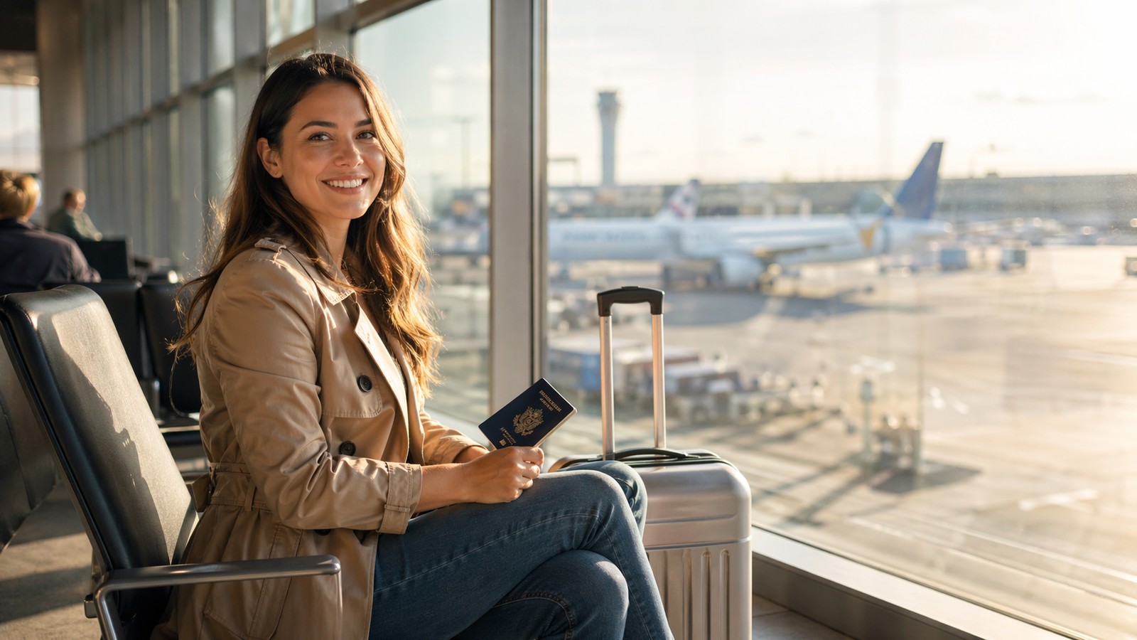 Voyageuse préparant ses bagages avec son contrat d'assurance voyage posé sur la valise